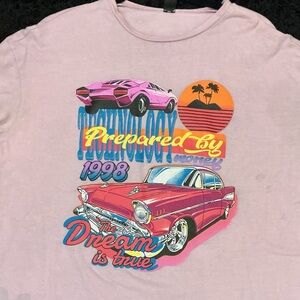 Kids Pink Graphic Tee - 'Prepared By' Retro Car Design